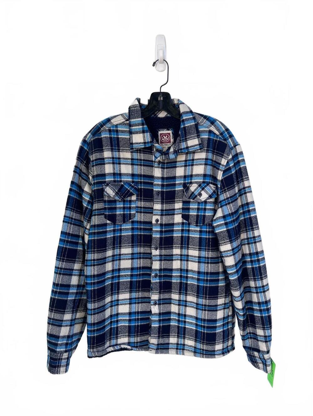 Micros Los Angeles Blue Plaid Fleece-Lined Button Front Shirt Jacket Size L